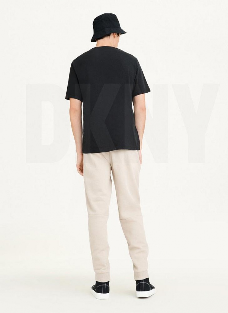 Black DKNY Stamped Logo Men's T Shirts | USA-D1289