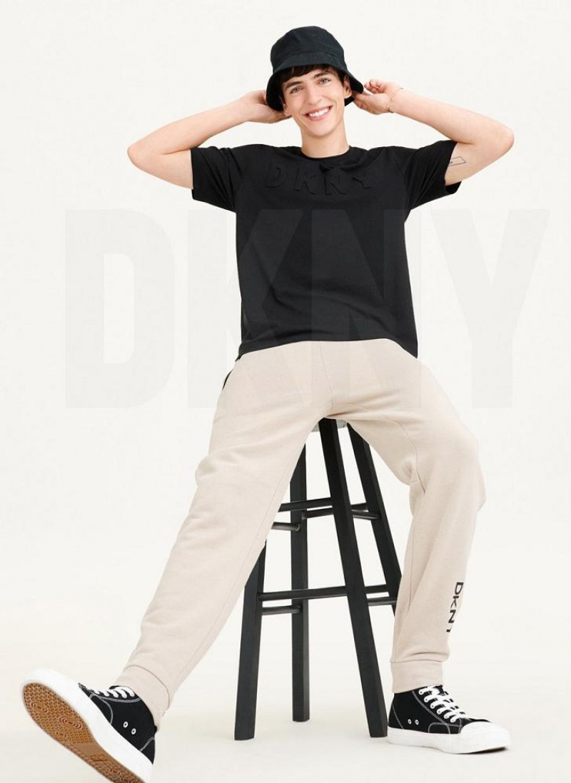 Black DKNY Stamped Logo Men's T Shirts | USA-D1289