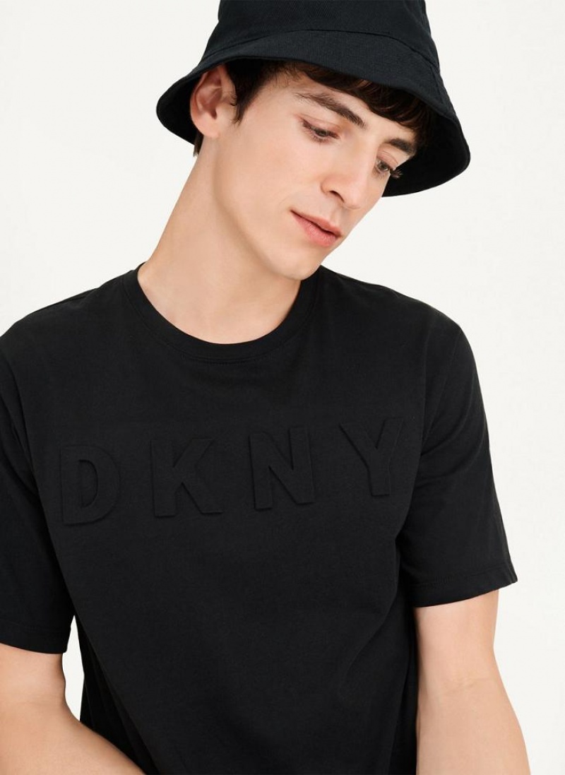 Black DKNY Stamped Logo Men's T Shirts | USA-D1289