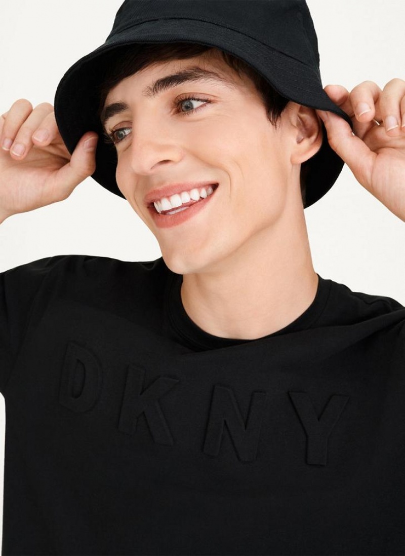 Black DKNY Stamped Logo Men's T Shirts | USA-D1289