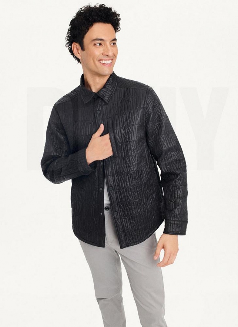 Black DKNY Stitch Shirt Men's Jackets | USA-D1191