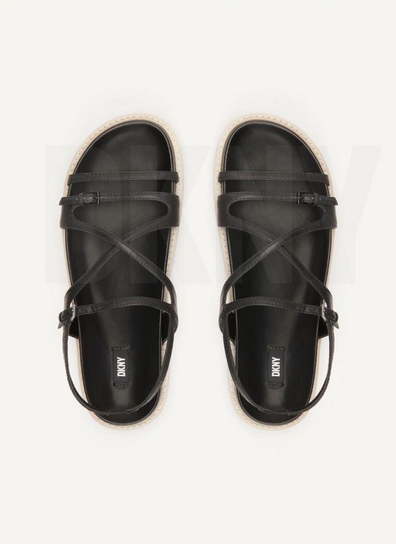 Black DKNY Strappy Flat Form Shoes Sandals | USA-D0785