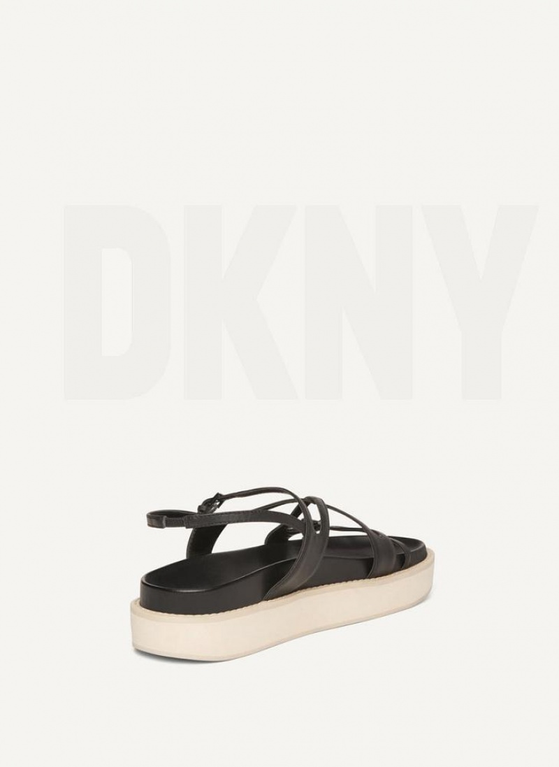 Black DKNY Strappy Flat Form Shoes Sandals | USA-D0785