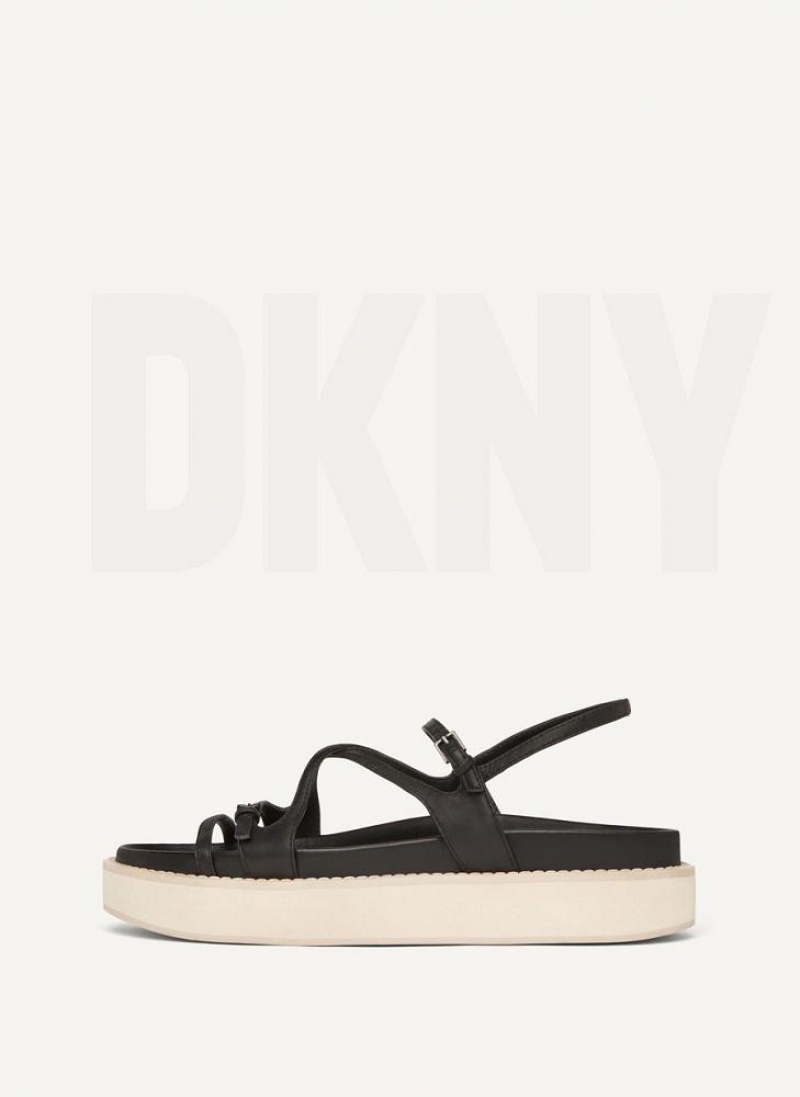 Black DKNY Strappy Flat Form Shoes Sandals | USA-D0785