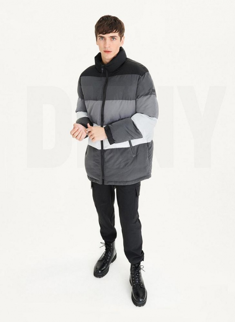 Black DKNY Striped Quilted Tonal Men's Jackets | USA-D1328