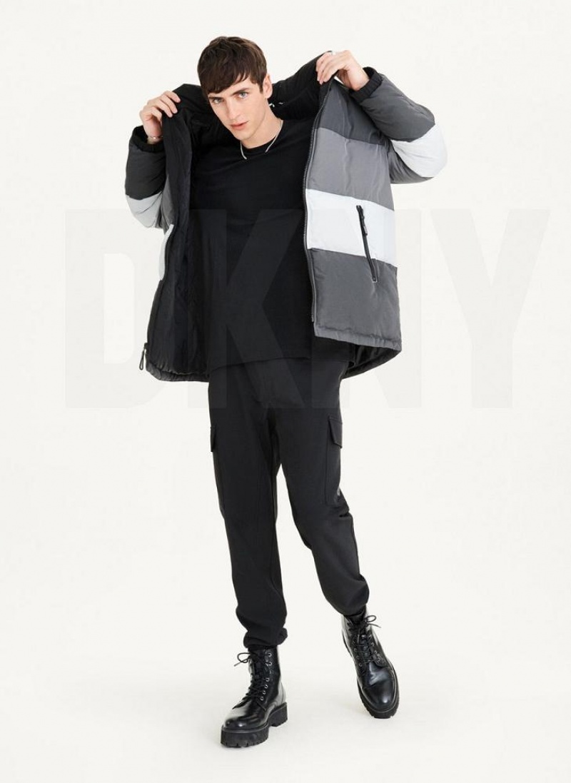 Black DKNY Striped Quilted Tonal Men's Jackets | USA-D1328