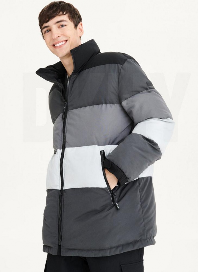 Black DKNY Striped Quilted Tonal Men's Jackets | USA-D1328