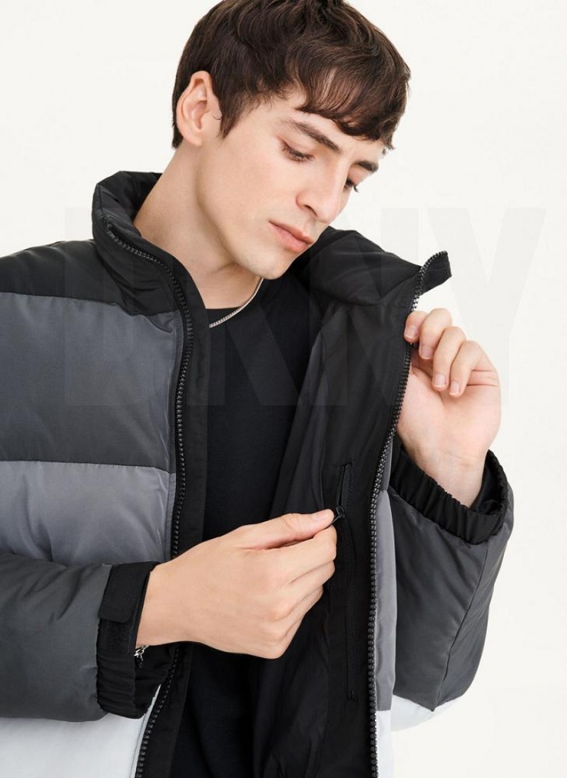 Black DKNY Striped Quilted Tonal Men's Jackets | USA-D1328
