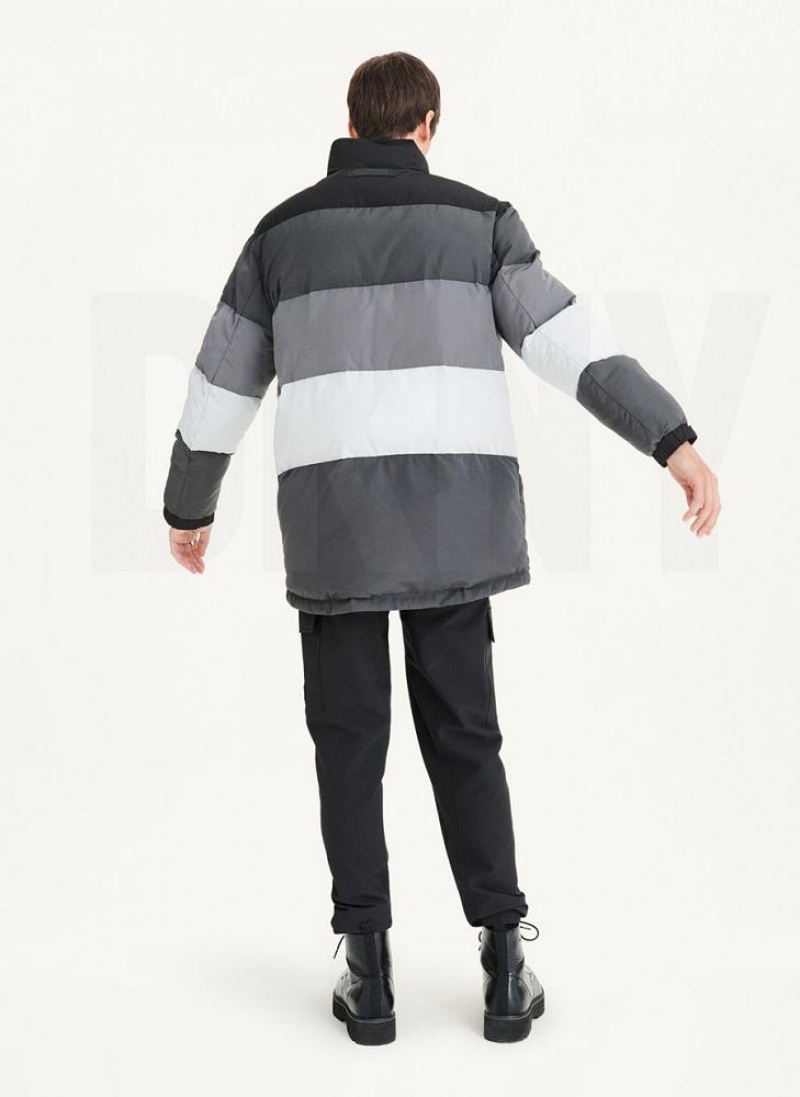 Black DKNY Striped Quilted Tonal Men's Jackets | USA-D1328