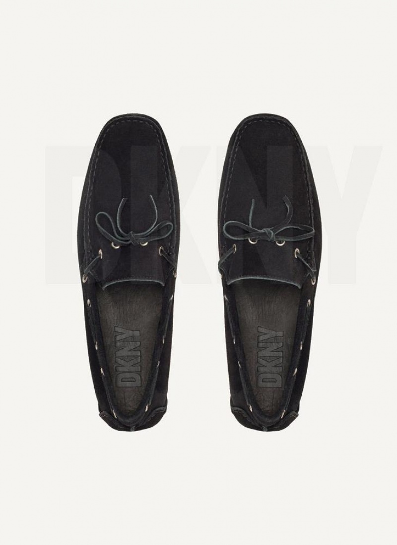 Black DKNY Suede Driver Moccasin Men's Sneakers | USA-D1705