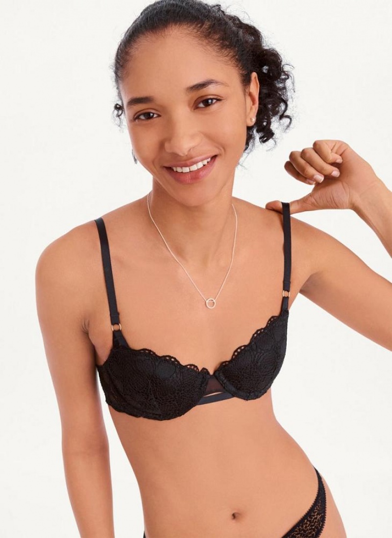 Black DKNY Superior Lace Balconette Women's Bras | USA-D0461