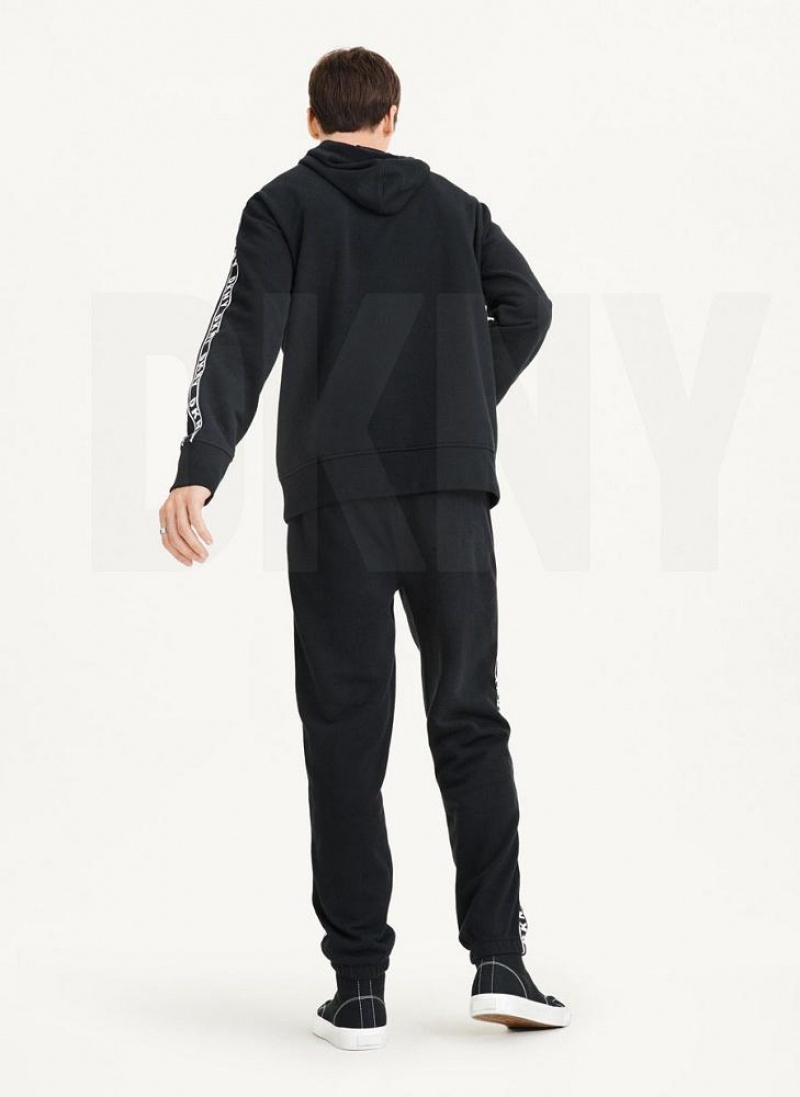 Black DKNY Taped Logo Men's Hoodies | USA-D1401