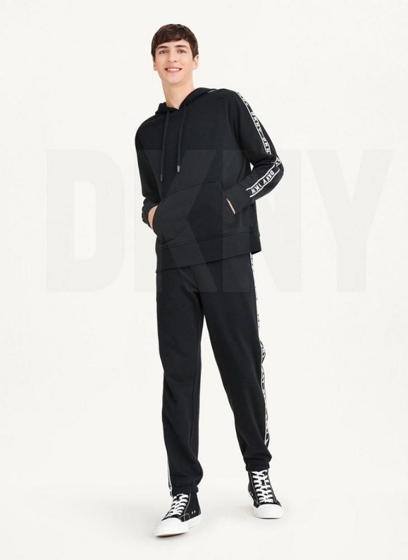 Black DKNY Taped Logo Men's Hoodies | USA-D1401