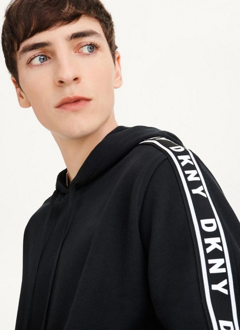 Black DKNY Taped Logo Men's Hoodies | USA-D1401