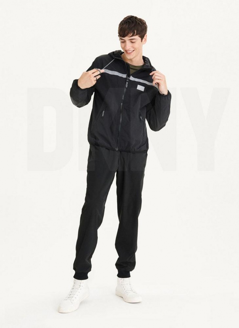Black DKNY Tech Cotton Touch Nylon Men's Jackets | USA-D0368