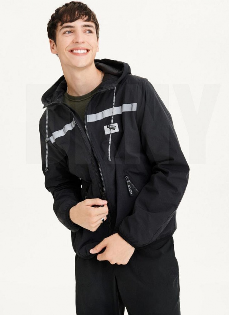 Black DKNY Tech Cotton Touch Nylon Men's Jackets | USA-D0368