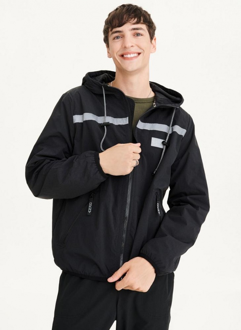 Black DKNY Tech Cotton Touch Nylon Men's Jackets | USA-D0368