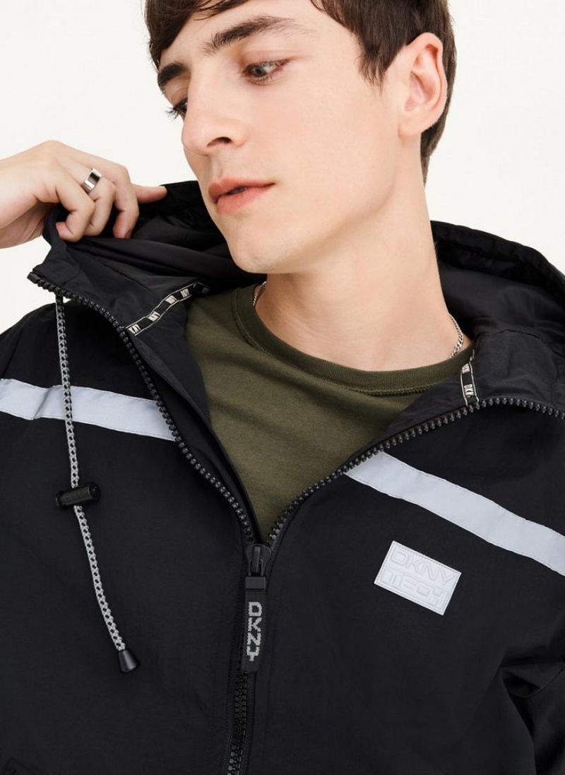 Black DKNY Tech Cotton Touch Nylon Men's Jackets | USA-D0368