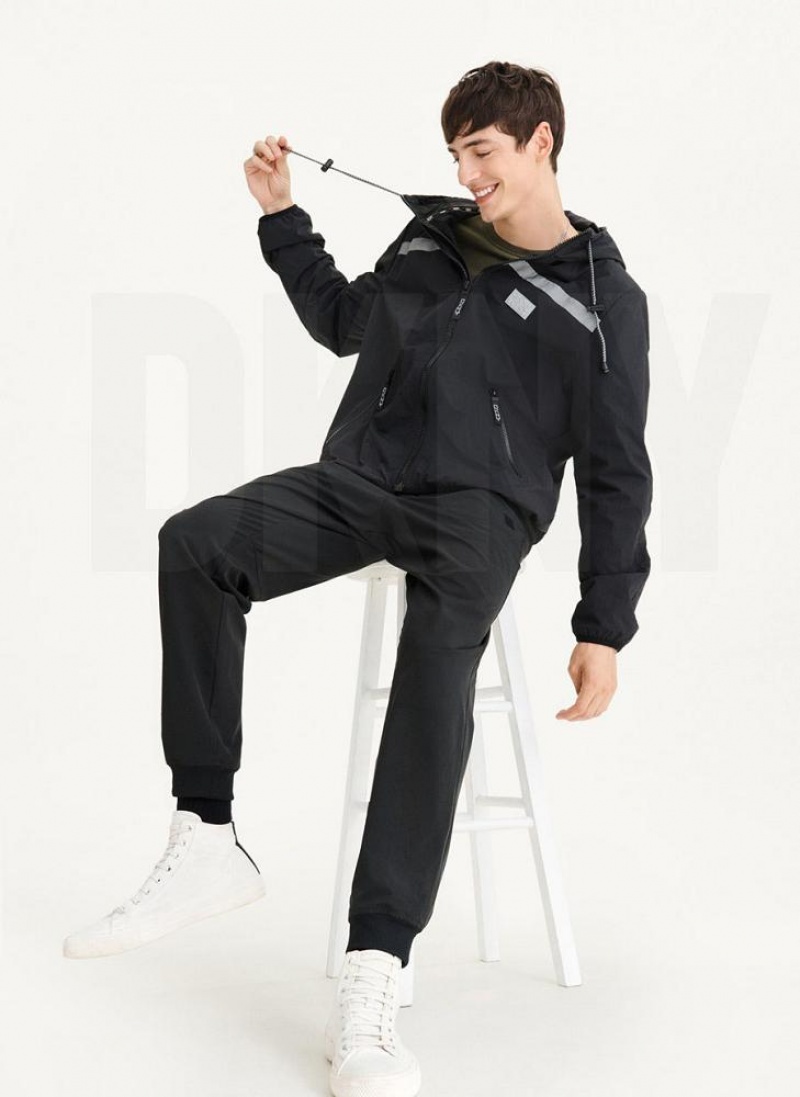 Black DKNY Tech Cotton Touch Nylon Men's Jackets | USA-D0368