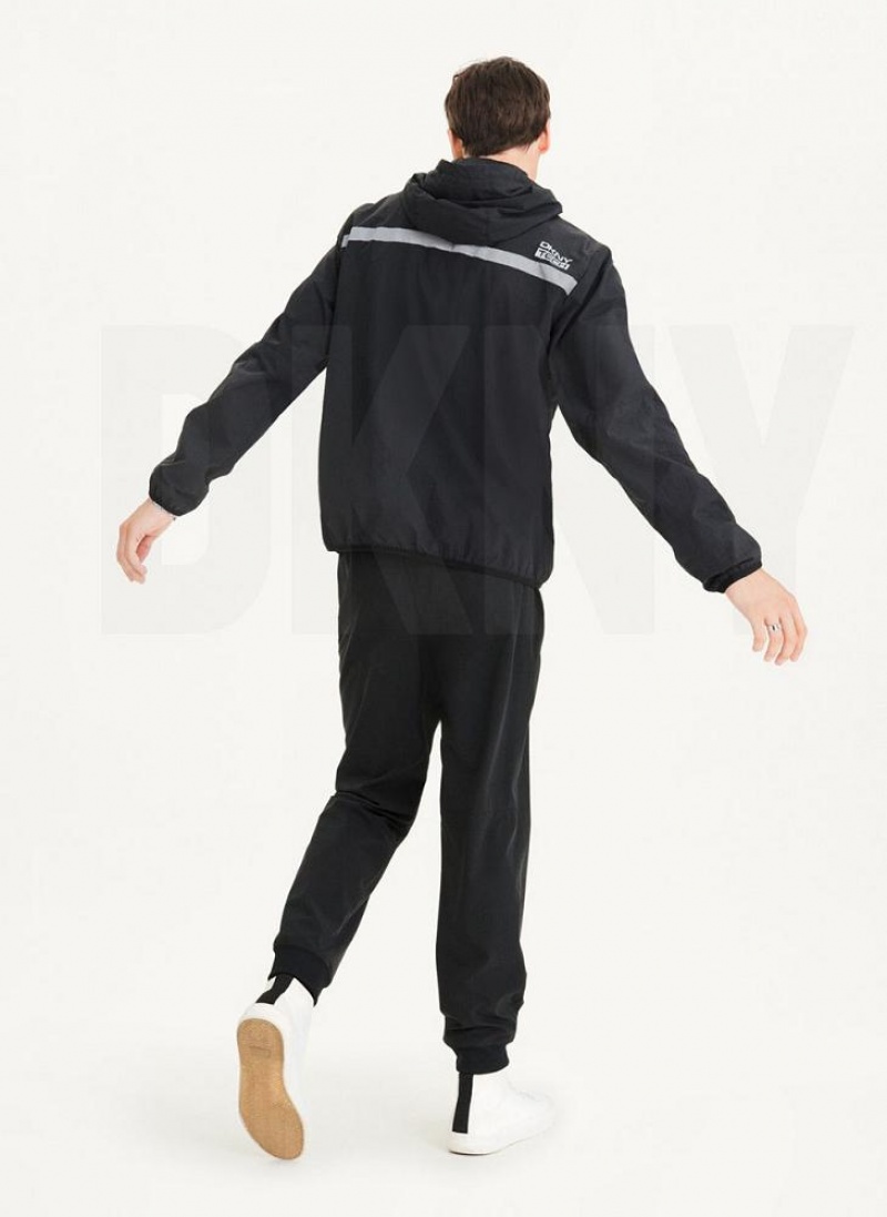 Black DKNY Tech Cotton Touch Nylon Men's Jackets | USA-D0368