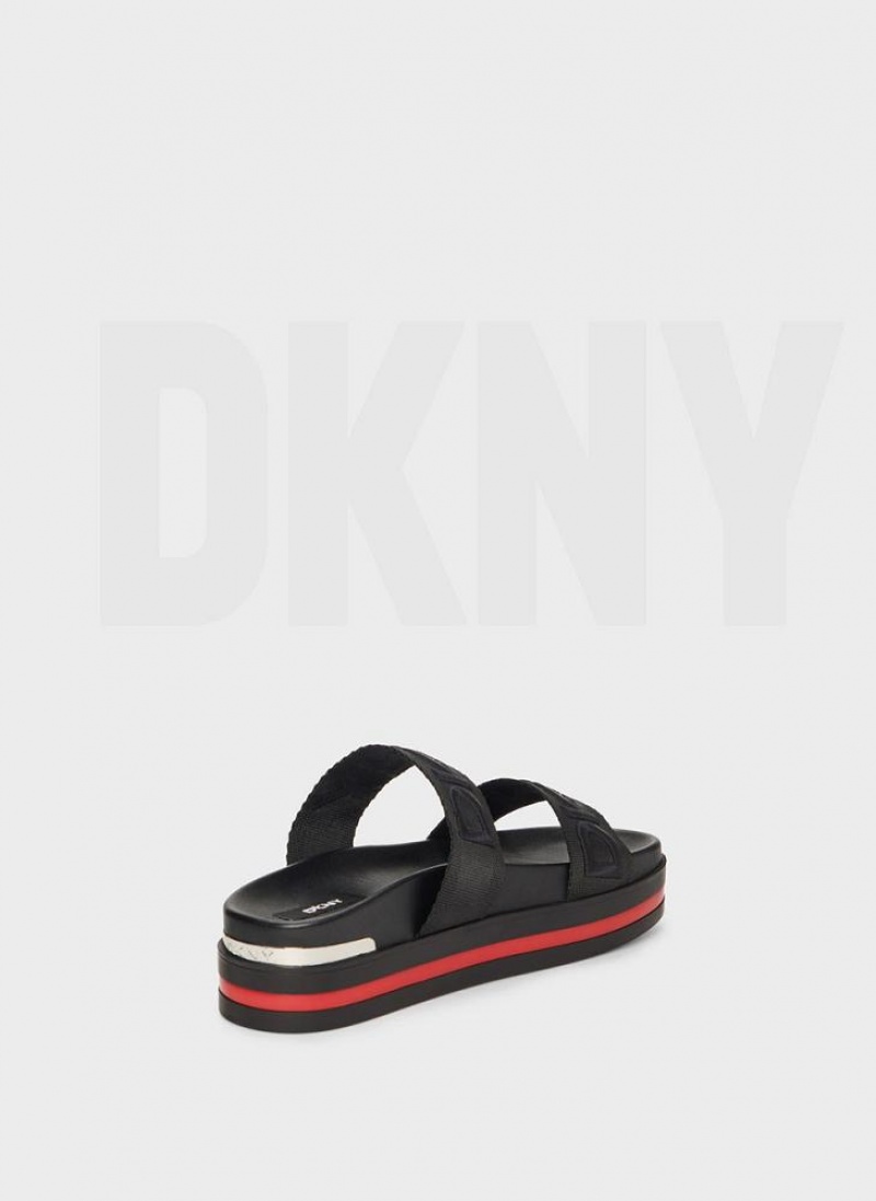 Black DKNY Tee Double Band Shoes Slides | USA-D1162