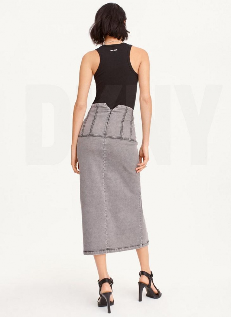 Black DKNY Terry Denim Women's Skirts | USA-D1641