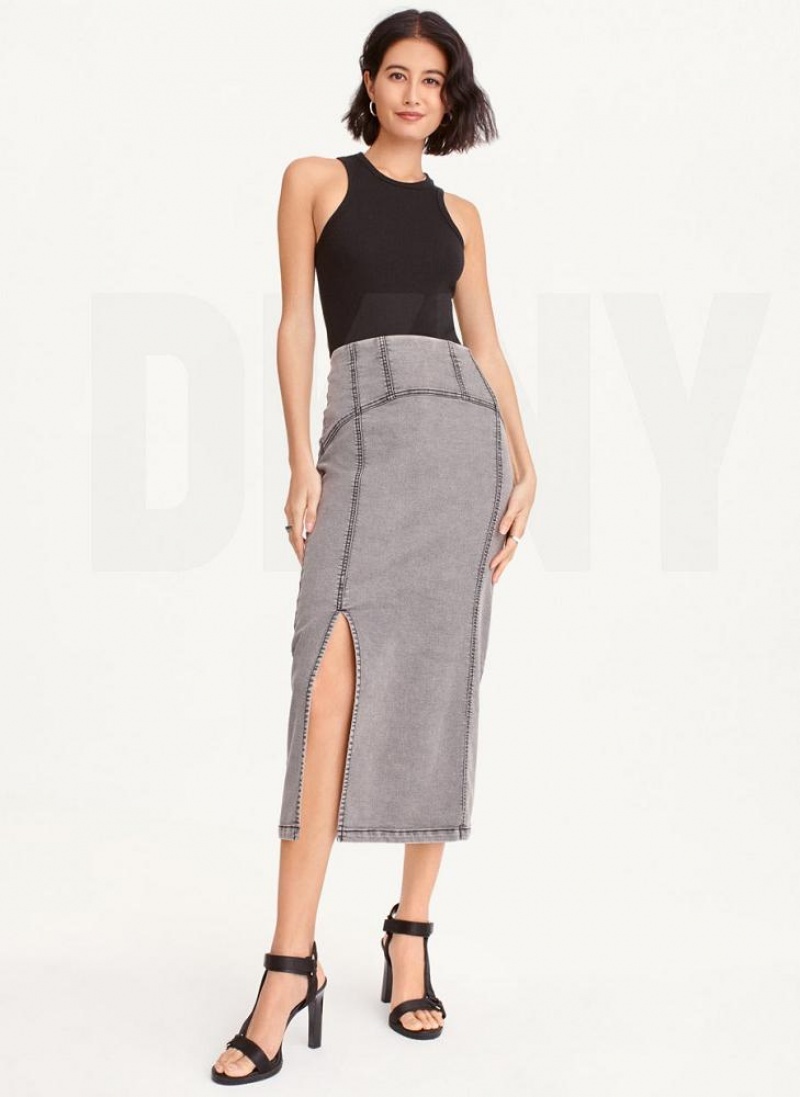 Black DKNY Terry Denim Women's Skirts | USA-D1641