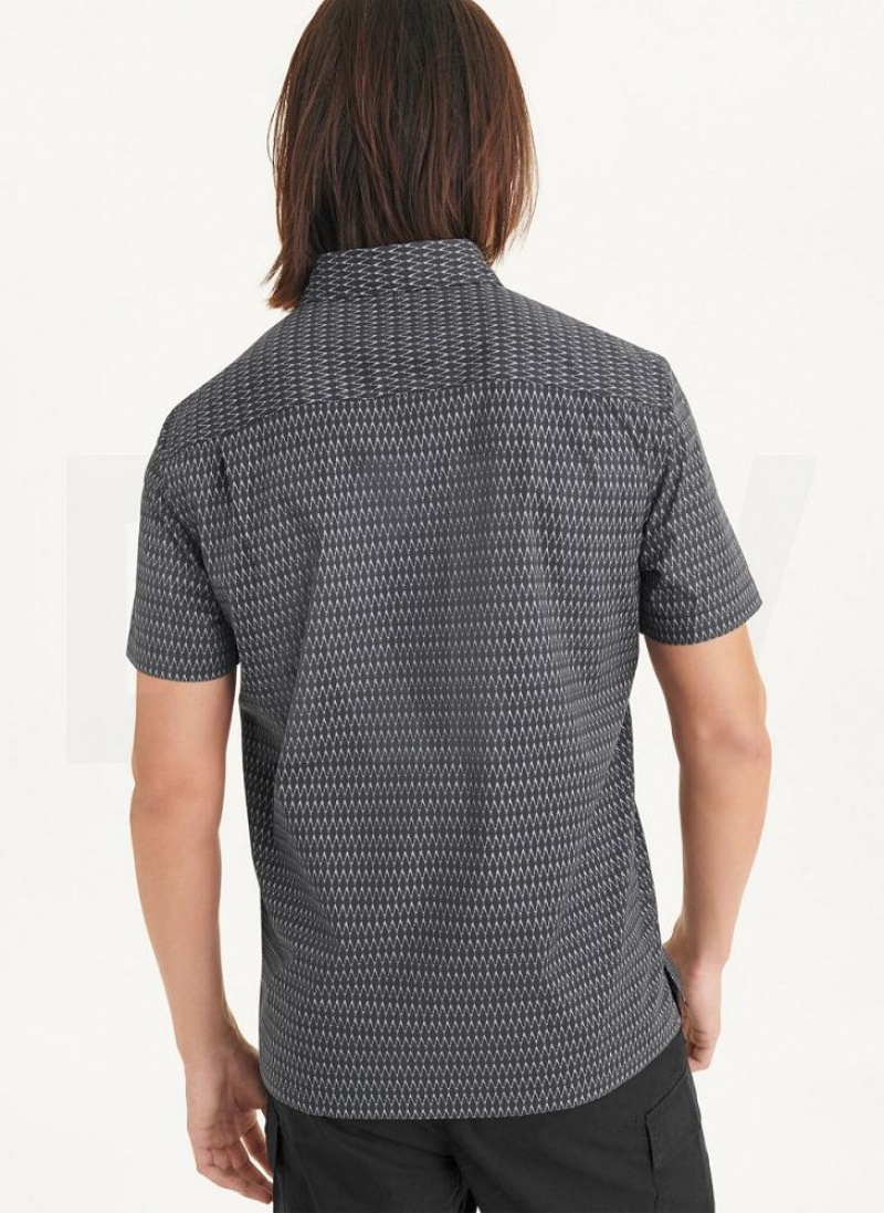 Black DKNY Textured Diamond Men's Shirts | USA-D1724
