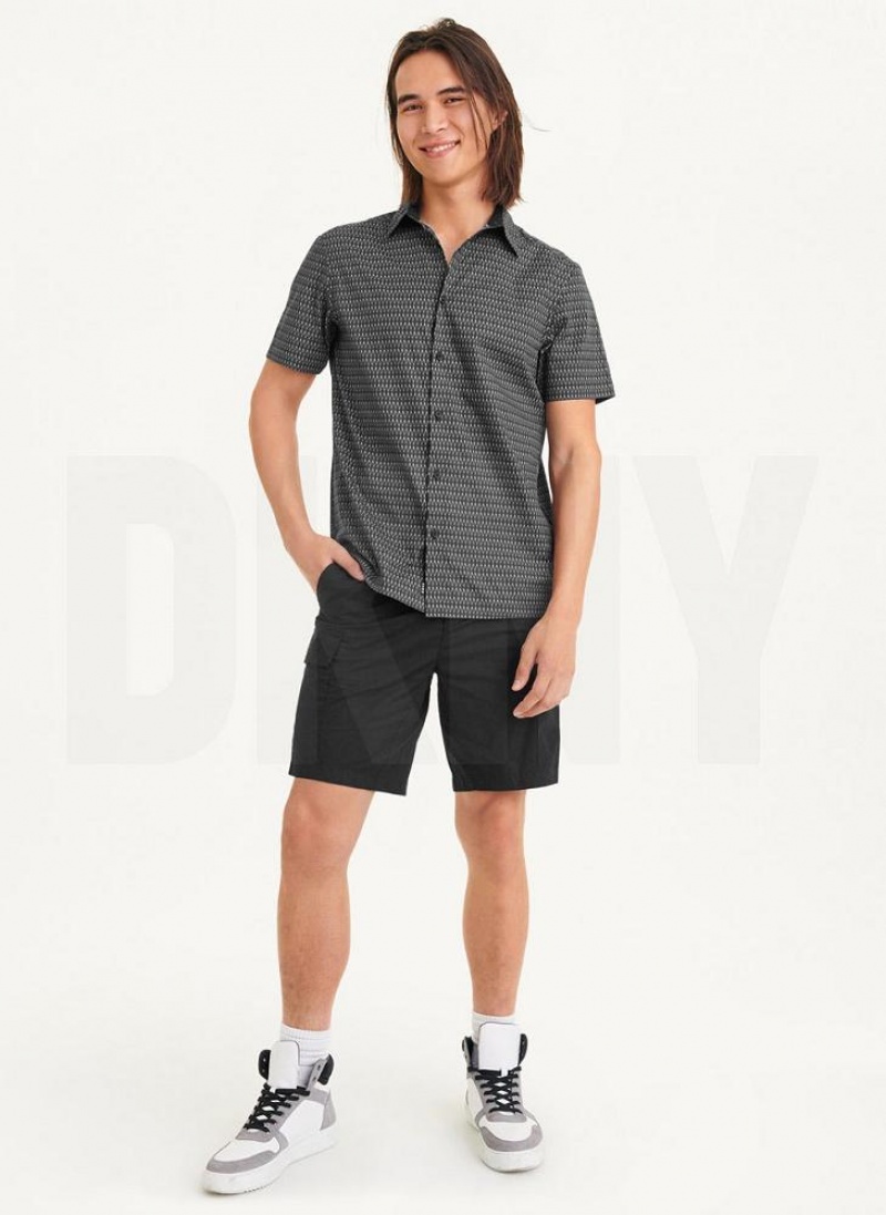 Black DKNY Textured Diamond Men's Shirts | USA-D1724