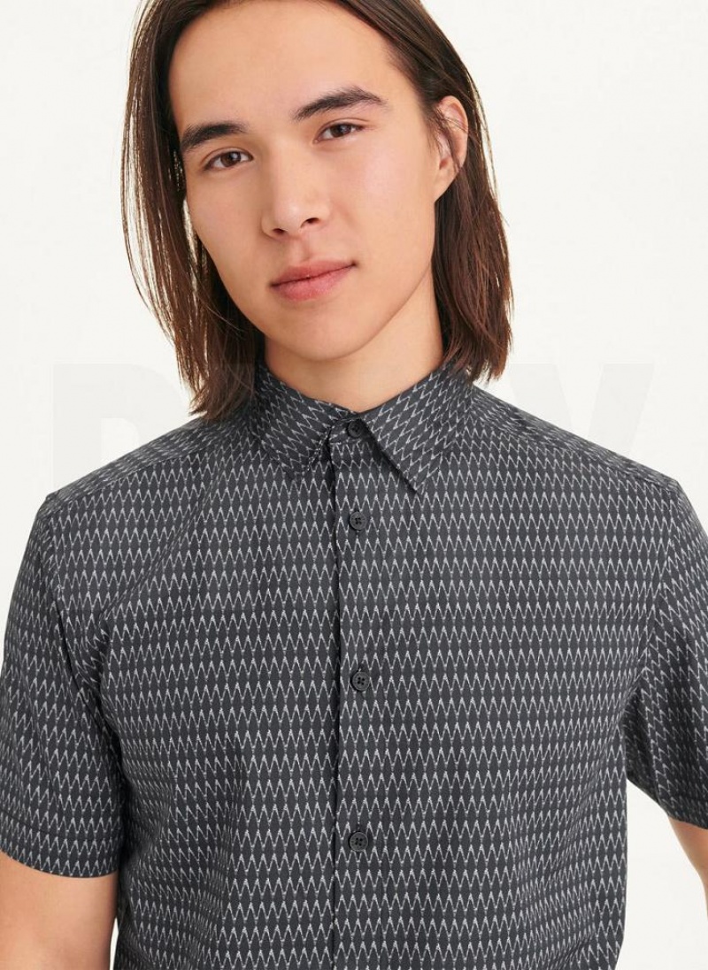 Black DKNY Textured Diamond Men's Shirts | USA-D1724