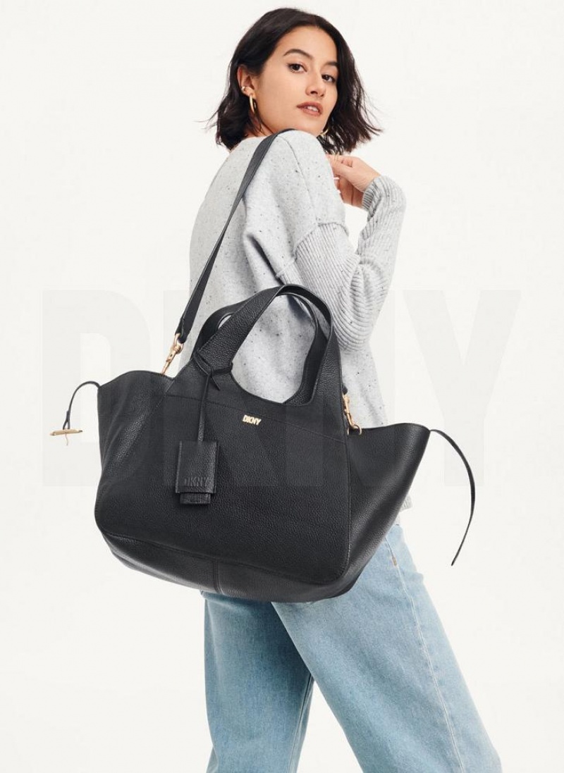 Black DKNY The Medium Effortless Bags Tote Bags | USA-D1368