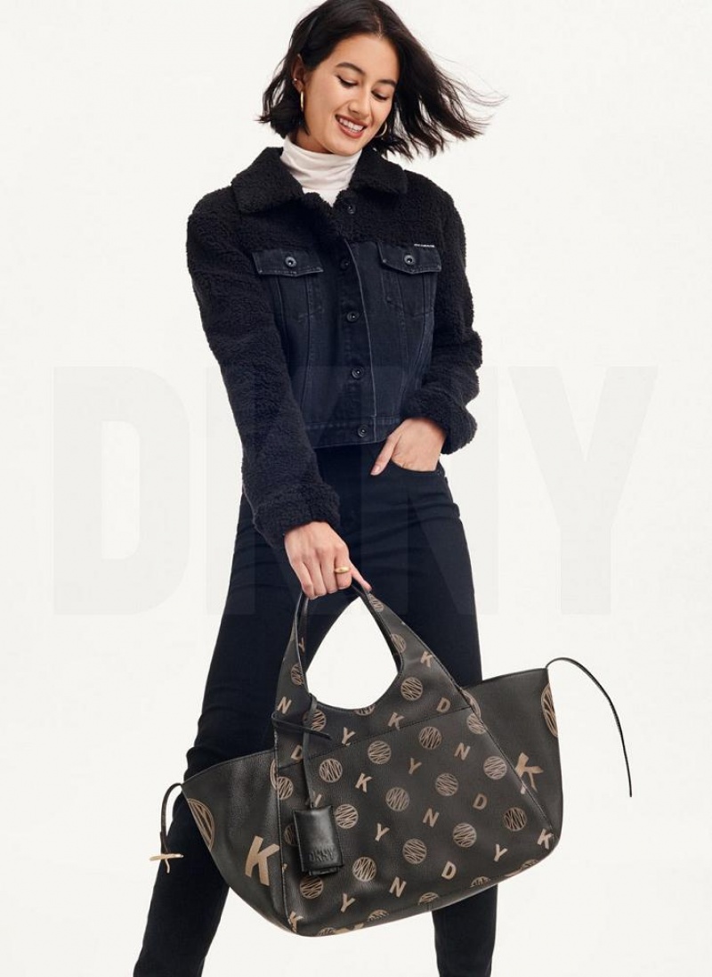 Black DKNY The Medium Logo Effortless Bags Tote Bags | USA-D0584