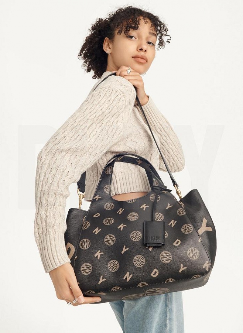 Black DKNY The Medium Logo Effortless Bags Tote Bags | USA-D0584