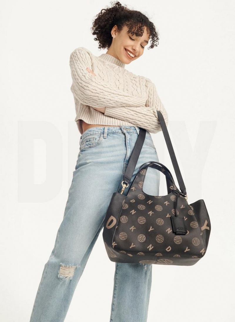 Black DKNY The Medium Logo Effortless Bags Tote Bags | USA-D0584