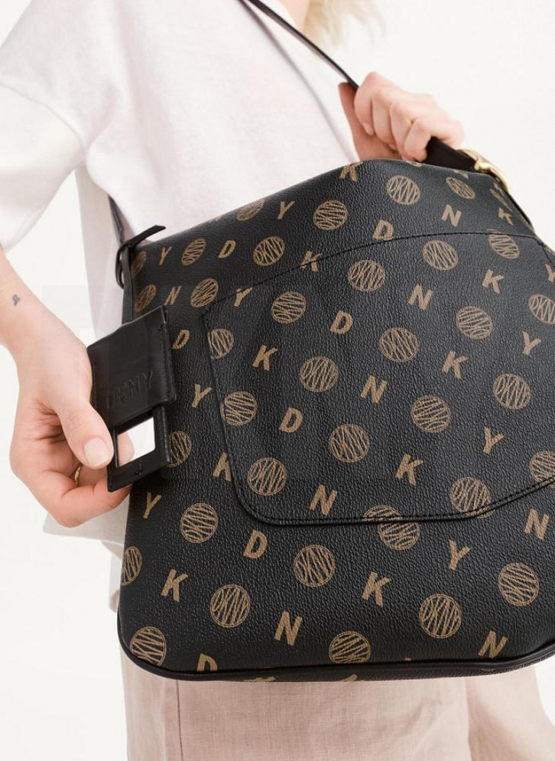 Black DKNY The Medium Logo Optimist Bags Tote Bags | USA-D0636