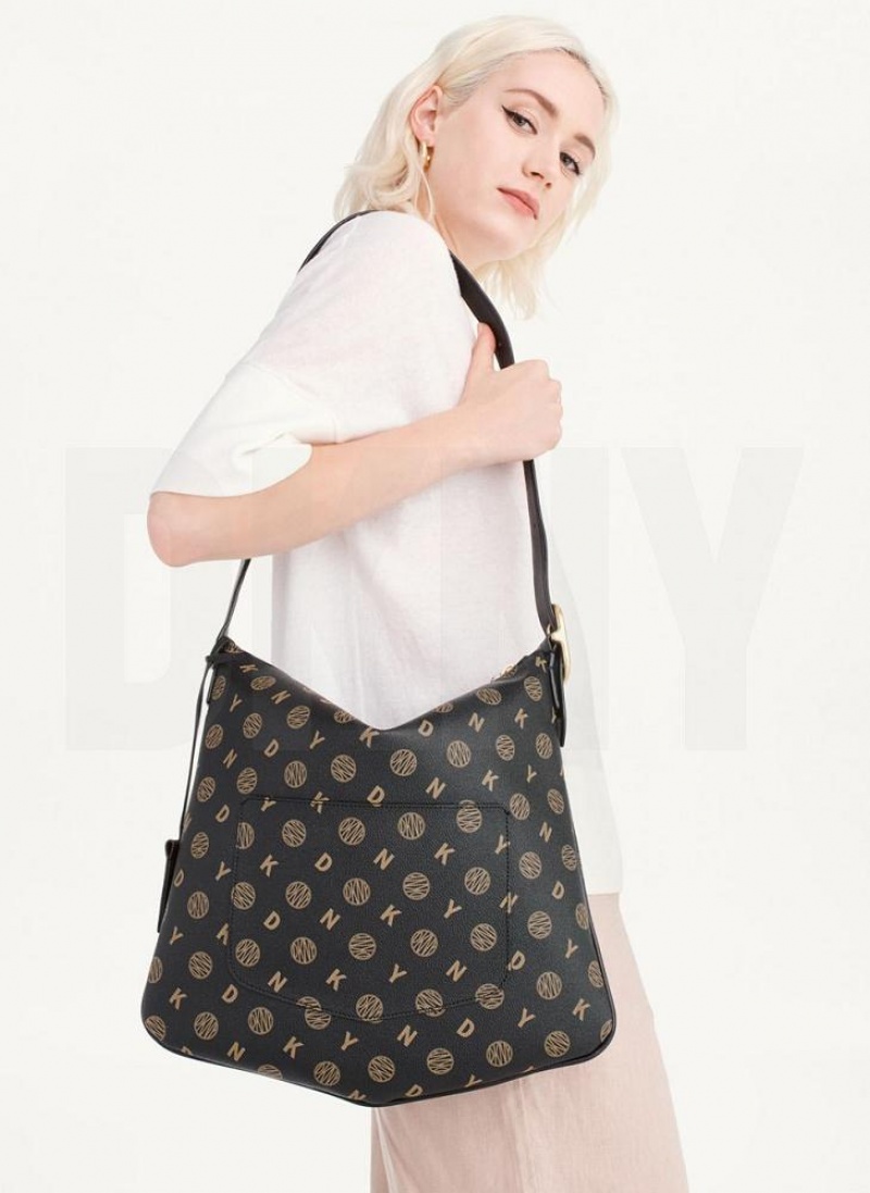 Black DKNY The Medium Logo Optimist Bags Tote Bags | USA-D0636