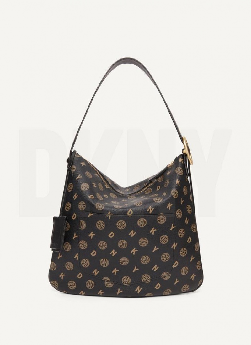 Black DKNY The Medium Logo Optimist Bags Tote Bags | USA-D0636