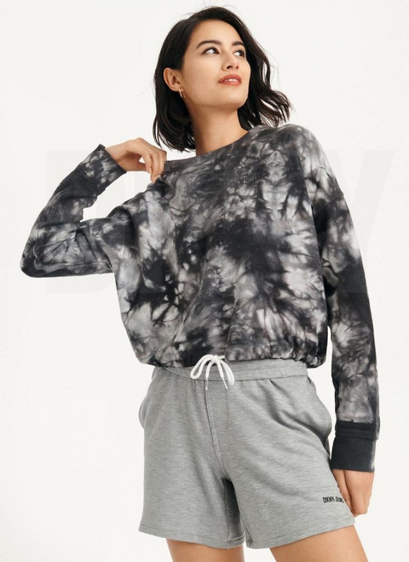 Black DKNY Tie Dye Crew Neck Pullover With Tie Women's Sweatshirts | USA-D0508