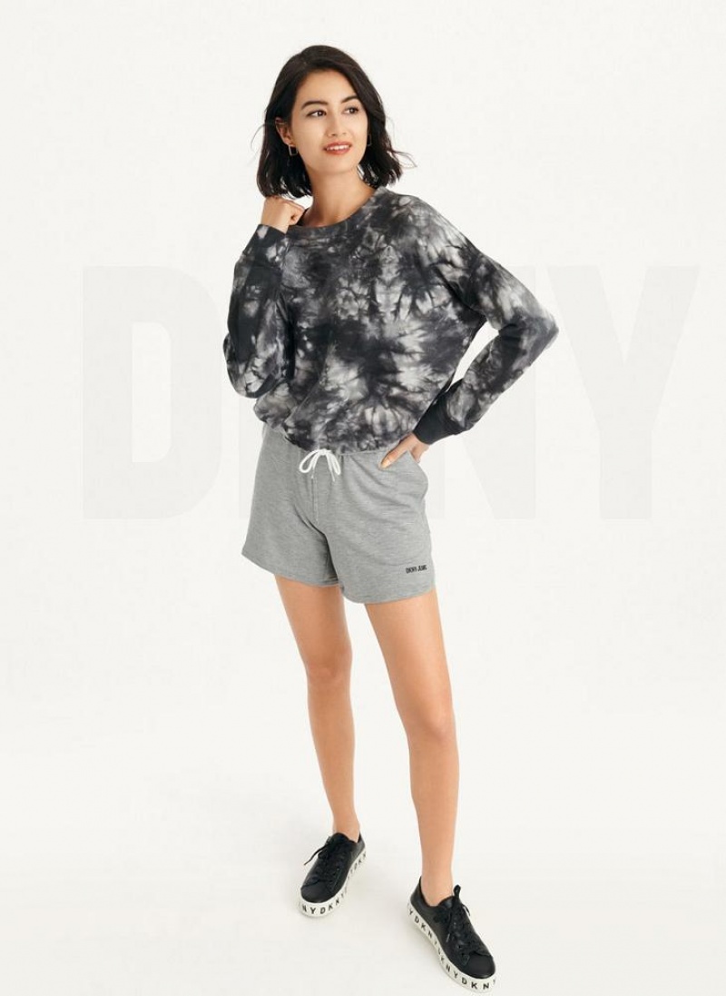 Black DKNY Tie Dye Crew Neck Pullover With Tie Women's Sweatshirts | USA-D0508