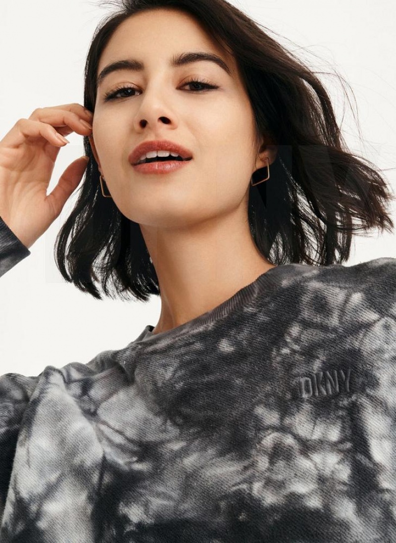 Black DKNY Tie Dye Crew Neck Pullover With Tie Women's Sweatshirts | USA-D0508
