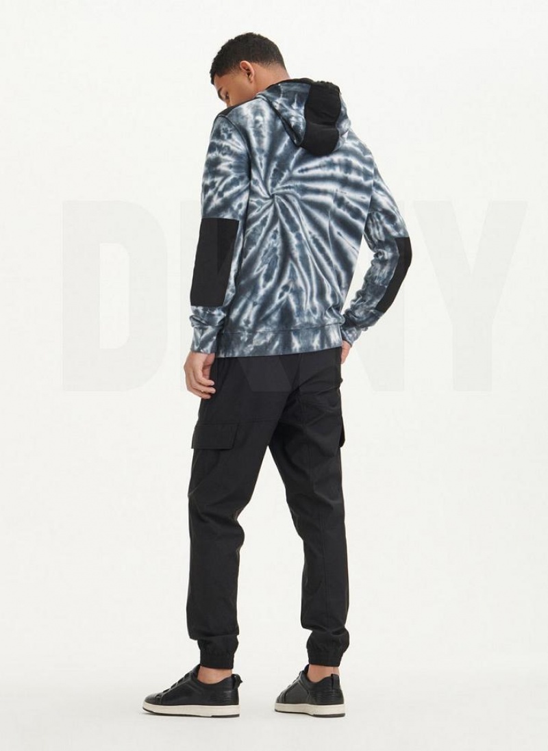 Black DKNY Tie Dye Mixed Media Men's Hoodies | USA-D1272