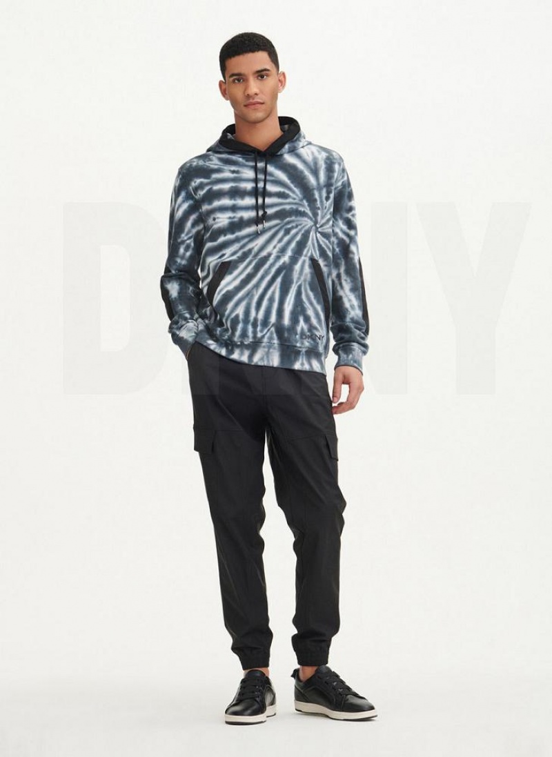 Black DKNY Tie Dye Mixed Media Men's Hoodies | USA-D1272