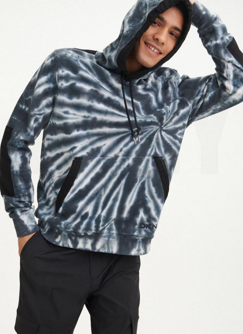 Black DKNY Tie Dye Mixed Media Men's Hoodies | USA-D1272