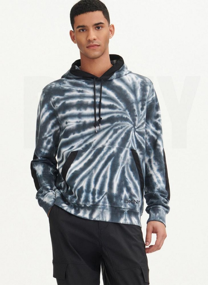 Black DKNY Tie Dye Mixed Media Men's Hoodies | USA-D1272