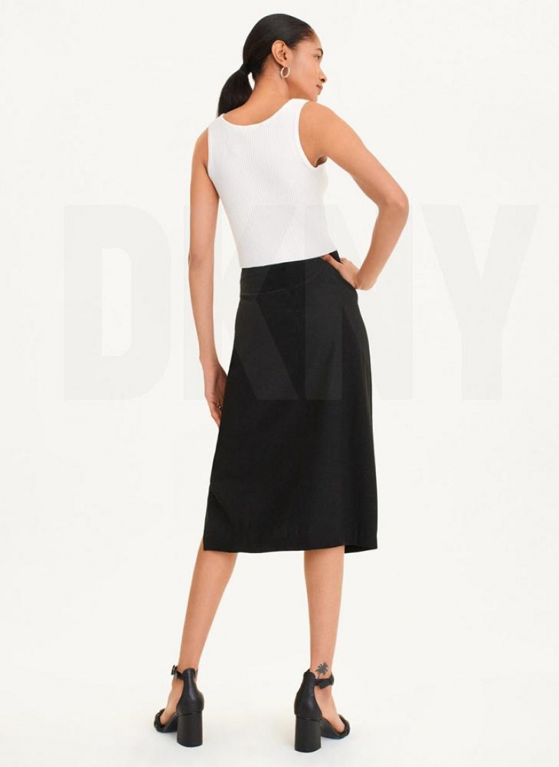 Black DKNY Tie Front Midi Women's Skirts | USA-D0286