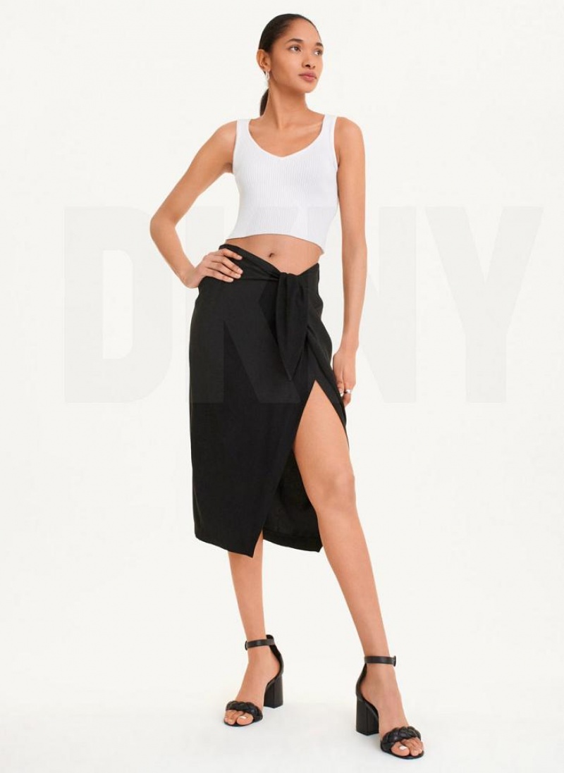 Black DKNY Tie Front Midi Women's Skirts | USA-D0286