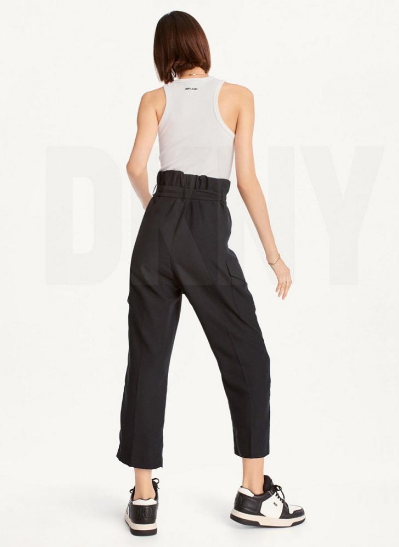Black DKNY Tie High Waist Tapered Women's Pants | USA-D0529