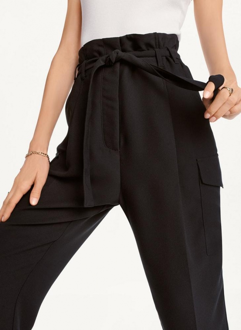 Black DKNY Tie High Waist Tapered Women's Pants | USA-D0529