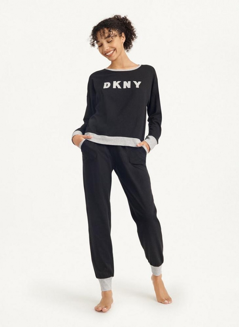 Black DKNY Top And Jogger Sleep Set Women's Pajamas | USA-D0314