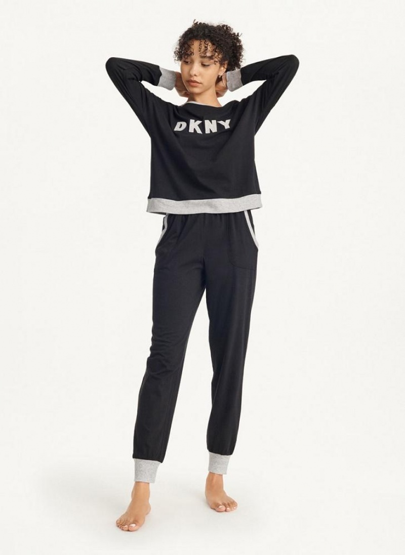 Black DKNY Top And Jogger Sleep Set Women's Pajamas | USA-D0314